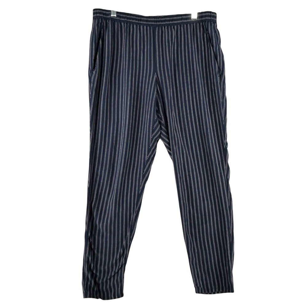 EILEEN FISHER Navy White Pockets Pinstripe Tencel Viscose Pants‎ Womens Medium